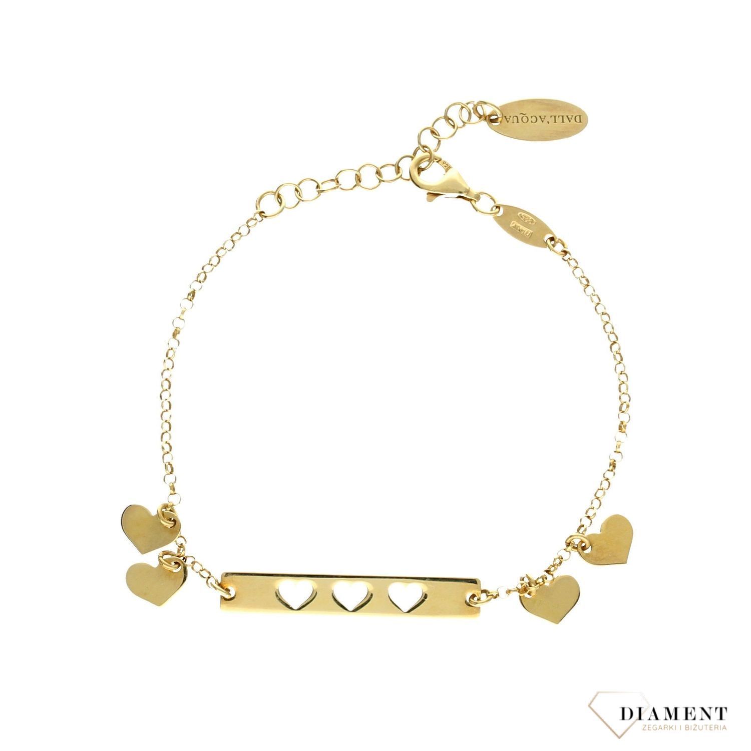 Bransoletka damska srebrna pozłacana serduszka i blaszka B RM 21447 049ds.jpg